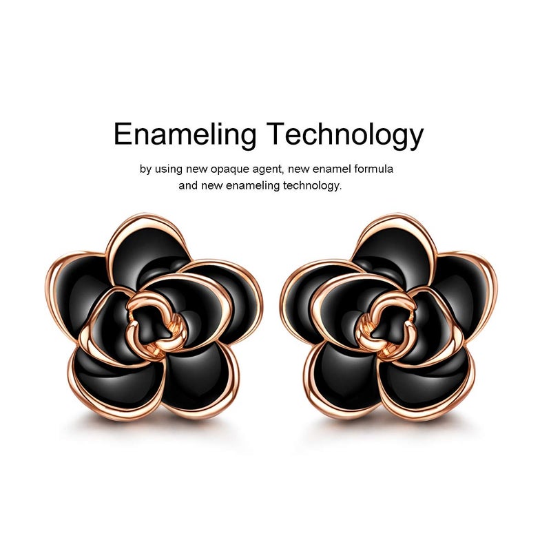 AllenCOCO Flower Stud Earrings Hypoallergenic for Women - 18K Gold Plated Rose Earrings for Sensitive Ears, Nickel Free - Image 2